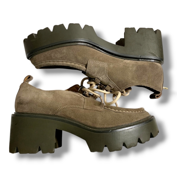 NWOB SAM EDELMAN Monna Lace up Lug Sole Loafer in desert olive, sz 7 - Picture 2 of 15
